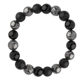 Franki Baker Black & Grey Agate & Hematite Gemstone Bead Bracelet. Expands. Comes in Box.