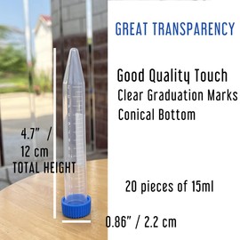 15 ml Leakproof Graduated Cryovials with Plastic Screw Top Vials, Centrifuge Tubes Laboratory Test Tubes (15 ml Conical Bottom of 20 Pieces)