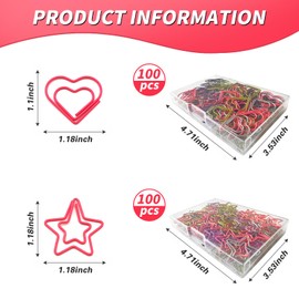 Hesena 200 Pcs Cute Heart and Star Shaped Paper Clips Set, 100 Pcs Heart-Shaped Paper Clip and 100 Pcs Star Paper Clip for Office and Home(Heart Shape+Star Shape)