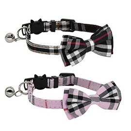 CHUKCHI 2 Pack/Set Cat Collar Breakaway with Cute Bow Tie and Bell for Kitty and Some Puppies, Adjustable from 7.8-10.5 Inch (Black+Brown)