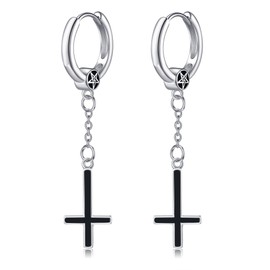 VENACOLY Upside Down Cross Earrings 925 Sterling Silver Satanic Cross Earrings Dangle Jewellery Gifts for Women Men, Sterling Silver, No Gemstone