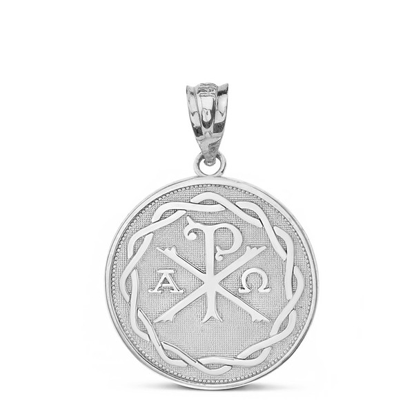 925 Sterling Silver Chi Rho Alpha Omega Symbol Medallion Round