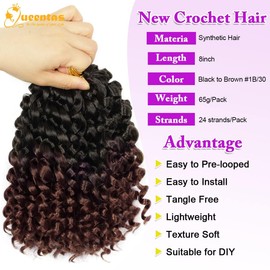 QUEENTAS 6Packs Passion Twist Hair Short Crochet Braids Hair extensions Curly Braiding Hair Wigs for Black Women 72 Roots (8inch,#1B/30)