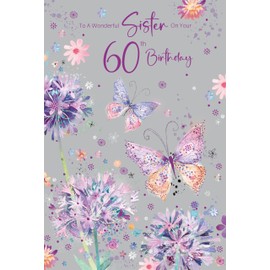 Cherry Orchard , Sister 60th Birthday Card, Beautiful Flowers & Butterflies, finished with foil text, complete with envelope