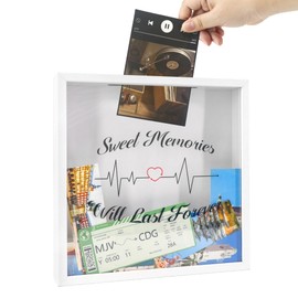 FramePro Travel Memory Box, 12x12 Inch Shadow Box with Slot, Ticket Stub Collection Box, Travel Picture Frame, Adventure Archive Box, White