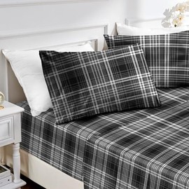 MUXHOMO Full Size 4 Piece Sheet Set, Soft Breathable Bed Sheet Set for Bedroom with Deep Pocket Up to 16", Wrinkle-Free & Cooling Bedding for Oeko-TEX Certified - Black/White Plaid