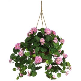 Nearly Natural 6609-PK 24in. Geranium Hanging Basket Silk Plant,Pink