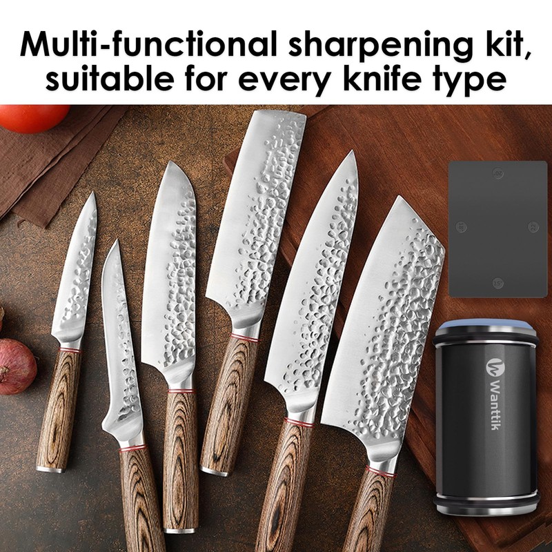 WANTTIK Rolling Knife Sharpener Kit, 4-in-1 w/Leather Strop & 4