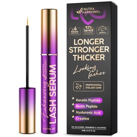 Lash Serum for Eyelash Growth – Pro Treatment with Keratin, Biotin & Peptides – Hyaluronic Acid, Creatine & Castor Oil – No Prostaglandins, Vegan, Non‑Irritating Formula for Longer, Fuller Lashes, 8ml