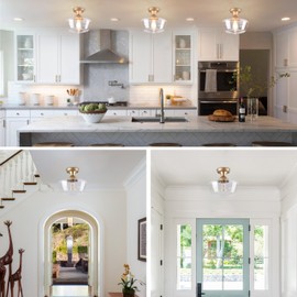 Ayshwilldec Brass Schoolhouse Light Fixture 12" Mid Century Light Fixture Schoolhouse Light Fixtures Ceiling Clear Glass Semi Flush Mount Ceiling Light Fixture for Bedroom Bathroom Kitchen(bulb Incl.)