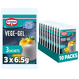 Dr. Oetker Vege-Gel Sachet - Vegetarian and Vegan Substitute for Gelatine, Baking Ingredients, Setting Agent for Jelly, Custards, Fillings, Multicoloured,195 g, Pack of 10x (3x6.5g)