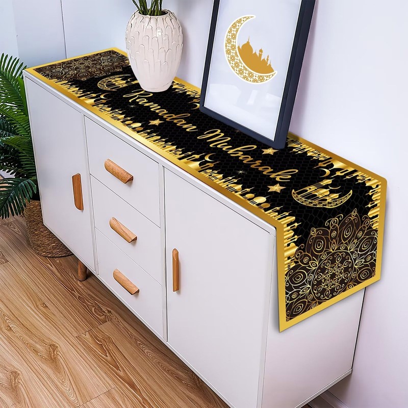 Ramadan Mubarak Table Runner, Ramadan Decorations for Home Table Black