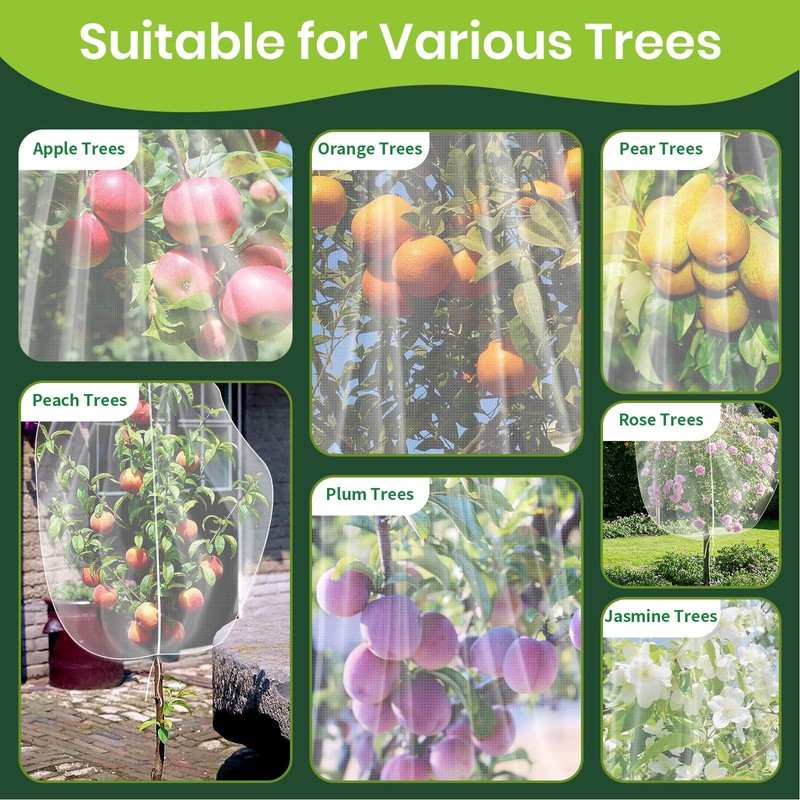 2Pcs Large 10x10FT Fruit Tree Netting with Zipper, Drawstring -