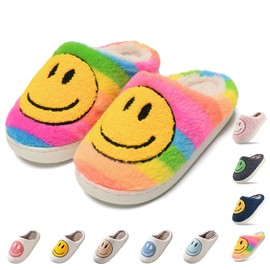 Cute Smile Face Kids' Plush Slippers - Non-Slip, Warm, Indoor/Outdoor Rainbow 2627