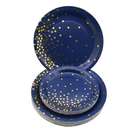 SMYAXUNW 40 PCS Round Dark Blue and Golden Dots Paper Plates,20 x 9inch and 20 x 7inch Dinner Plates Disposable Party Paper Plates for Graduation, Birthday, Wedding,Christmas