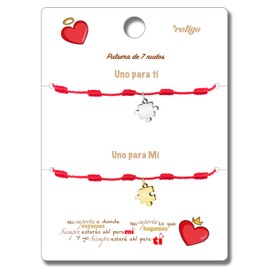 Cotigo Red 7 Knot Bracelet for Couples - Bracelets for Couples Perfect Valentine's Day Gifts - Red Thread Bracelet, Lucky Charm and Protection (Puzzles - Silver and Gold), Stainless Steel