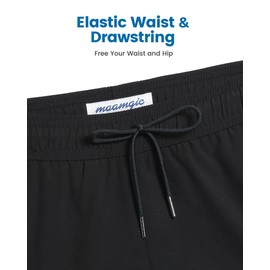 MaaMgic Mens Swim Trunks with Compression Liner 2 in 1 Swimming Shorts Stretch 5.5" Quick Dry Bathing Suits,All Black,X-Large