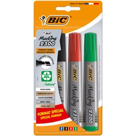 BIC Marking 2300 ECOlutions Permanent Markers with Medium Point Bevelled - Assorted Colours, Blister Pack of 4