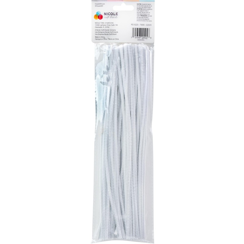 White Chenille Pipe Cleaners, 3mm x 12 inch, 100 Pack