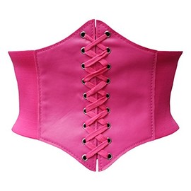 ELASTIC CINCHED WIDE CORSET BELT RED, BLACK & WHITE (Small, Pink)