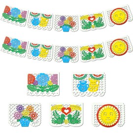 10PCS Mexican Banners for Fiesta Party, 5 Designs Mexico Theme Papel Picado Banner - Cinco De Mayo, Taco Tuesday, Dia De Los Muertos, Day of The Dead Decoration Hanging Wall Garland Home Decor