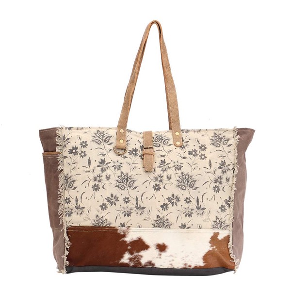 Myra Bag Floret Upcycled Canvas & Cowhide Weekender Bag S-1521