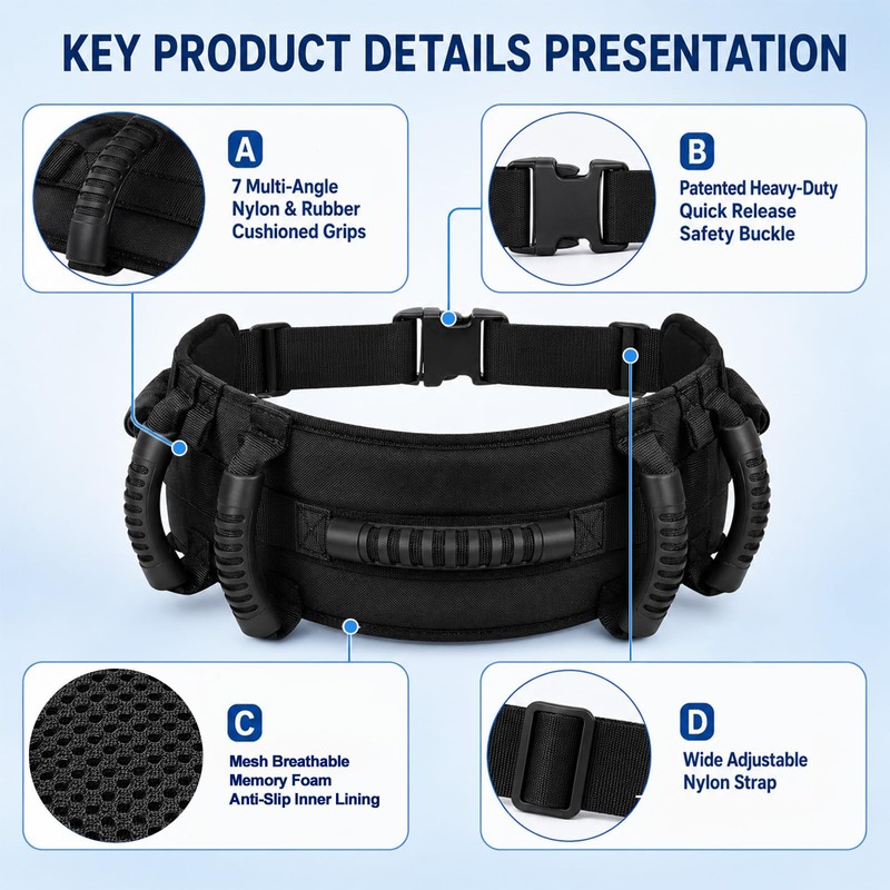 N1NZDYY Gait Belt for Seniors, Transfer Belt with Padded Handle