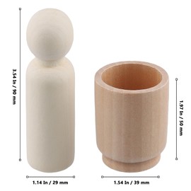 MUKLEI 10 PCS Unpainted Wooden Peg People with Cups, 90mm Large Wooden Peg People, Blank Wooden Figures, Little Male and Cups Wooden Figures for Craft Art Projects and Decoration