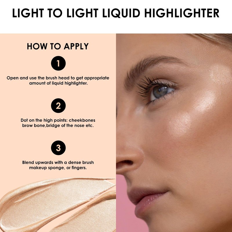 FOCALLURE Shimmer Liquid Highlighter, Smooth Cream Formula and Non-greasy Finish,Delivers