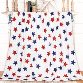 JarThenaAMCS Patriotic Fuzzy Blanket Red Blue Star Throw Blanket 4th of July Soft Cozy Flannel Blanket for Home Bed Sofa Couch Chair, 50 x 60 Inch