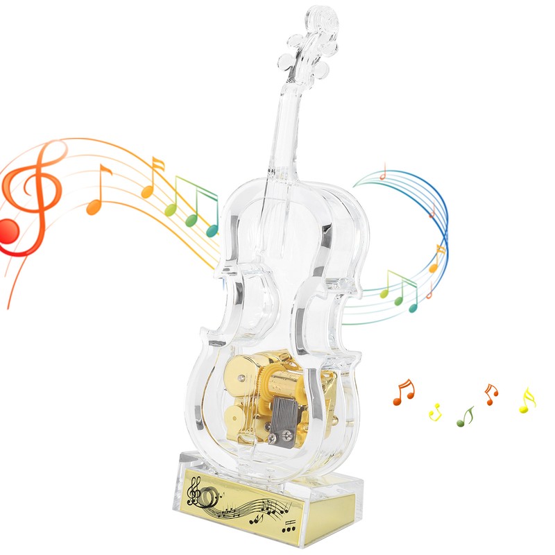 Cello Shaped Music Box with LED Lights Transparent Musical Box