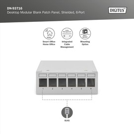 Digitus Desktop Modular Patch Panel, Shielded, 6-Port, Light Grey