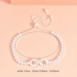 Aieino Infinity Heart Bracelet for Women, Sparkle Cubic Zirconia Tennis Bracelet Adjustable 15+3cm Crystal Bracelets for Valentines Day Birthday Mothers Day Jewellery Gifts(Silver Plated)