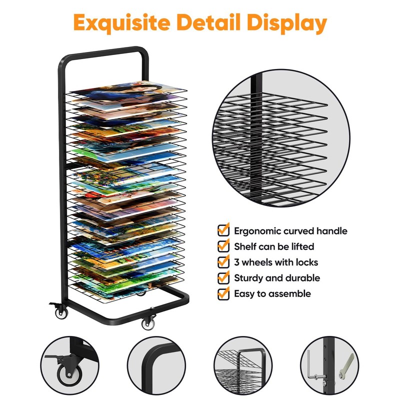 Whoonba Art Drying Rack with 25 Removable Shelves, Mobile Metal