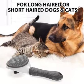 Pet Brush Self Cleaning Dog and Cat Brush One Click Release Grooming Tool For Pets Desheding And Massaging Slicker Brush Easy Use Button Release With Oval Head Grey and Blue Options