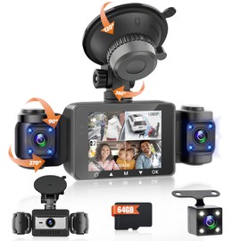 【Fuluku】 4 Channel Dash Cam Front and Rear Inside 1080P Dash Camera for Cars 360° 4 Car Camera with 2.4" IPS Screen, Night Vision, Loop Recording, 64GB TF Card DVR Dashboard Camera