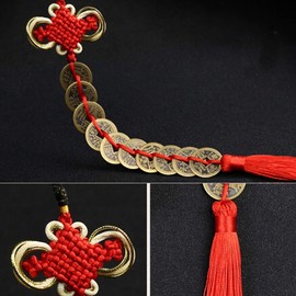 fatteryu Chinese Knot Feng Shui Lucky Wealth 3/6/8/9/10 Coins For Home Car Hanging Tassel-9Coins