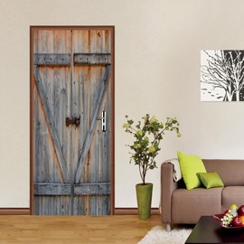 VIRANDA 3D Door Stickers Murals Peel and Stick DIY Wallpaper Removable PVC Waterproof Decals Self-Adhesive Wall Covers Retro Wooden Poster for Bedroom Living Room 30.3 x 78.7 inch