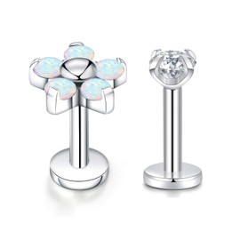 hengkaixuan 8mm 16g G23 Titanium Flower opal Labrets Medusa Tragus Helix Piercings Cartilage Studs Curated Ear Set