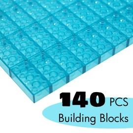 WYSWYG 140 Building Blocks, 2 x 4 Classic Bricks, Compatible Top Brands, Colourful, for Children & MOC Lovers, Clear Blue