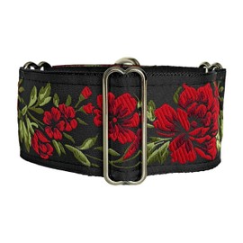 SightHound Gang Martingale Dog Collar for Greyhound Saluki Whippet and Other Breeds with Similar Neck 2'' Wide (M 11''-14'' and Leash Set), Red, black