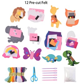 Animal Felt Sewing Kit for Kids - Felt Craft Kits for Children Age 6-12, First Sewing Kits for Beginner Boys and Girls, Stuffed Wild Animals DIY Art Fun Educational Toys, Crafts Felt Set of 12