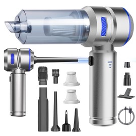 Aspiradora para Auto 4 en 1, Aspiradora Inalámbrica Portátil 150W, Mini Aspiradora para Sillones Potente, Aspiradora de Mano con 2 Filtros Lavables, para Coche y Pelo de Animales, Azul