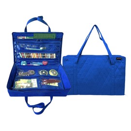 Yazzii Carry All Organizer Tote – Ultimate Craft Storage Bag with 20 Pockets - Quilting Supplies, Sewing Notions, Cutting Mats & More - Royal Blue