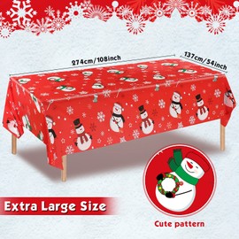 Irenare 1 Pieces Snowman Christmas Party Tablecloth Decorations Plastic Snowman Snowflakes Table Cover Winter Snowman Christmas Tablecloth for Xmas Holiday Birthday Party Decor, 54 x 108 Inch (Red)