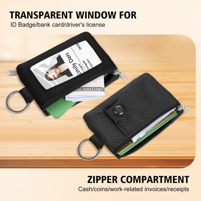 Double-Sided Zipper Badge Holder with Clear ID Window, Wrist Lanyard,