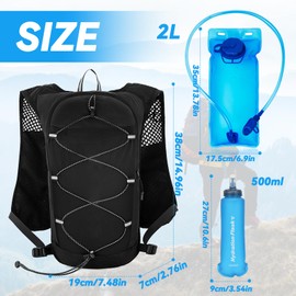 Weighted Vest for Men and Women, Ultralight 160 g, Running Backpack with Chest Strap, Adjustable, Running Vest with Hydration Backpack 2 L and Water Bottle 500 ml, Bicycle Backpack Reflective