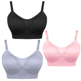 COLOMI 3 Pcs Maternity Nursing Bra Seamless Nursing Bra for Breastfeeding and Sleeping Without Underwire for Women (M, Black+Grey+Pink/3Pack)