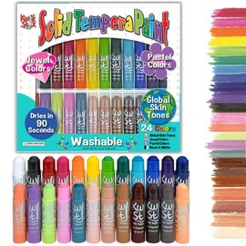 Kwik Stix Solid Tempera Paint Sticks, 24 Colors, Washable Paint Sticks for Kids, Non-Toxic, Quick Drying, Allergen Free, Includes Pastel, Jewel, Skin Tones Plus Black & White Colors, Ideal for Kids and Toddlers