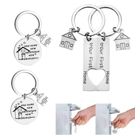 Belligern 4 PCS New Home Keyrings for Couple First Home Keyring Couple Gifts Moving in Gift for Couples Housewarming Our First Home Keyring New House Key Ring Housewarming Gift Suitable for Men Women